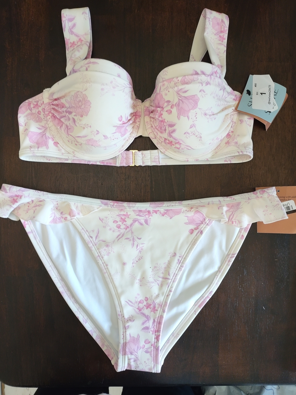 Shade & Shore White Bikini Set with Pink Floral Print